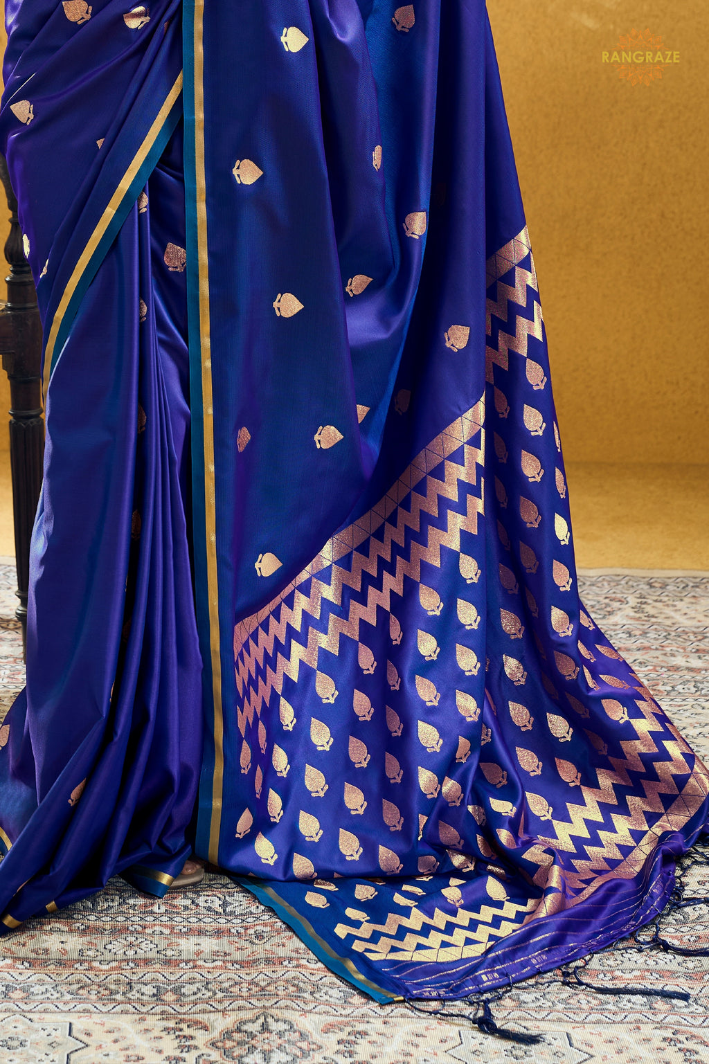 Royal Blue Satin Silk Banarasi Saree with Woven Zari Buttas