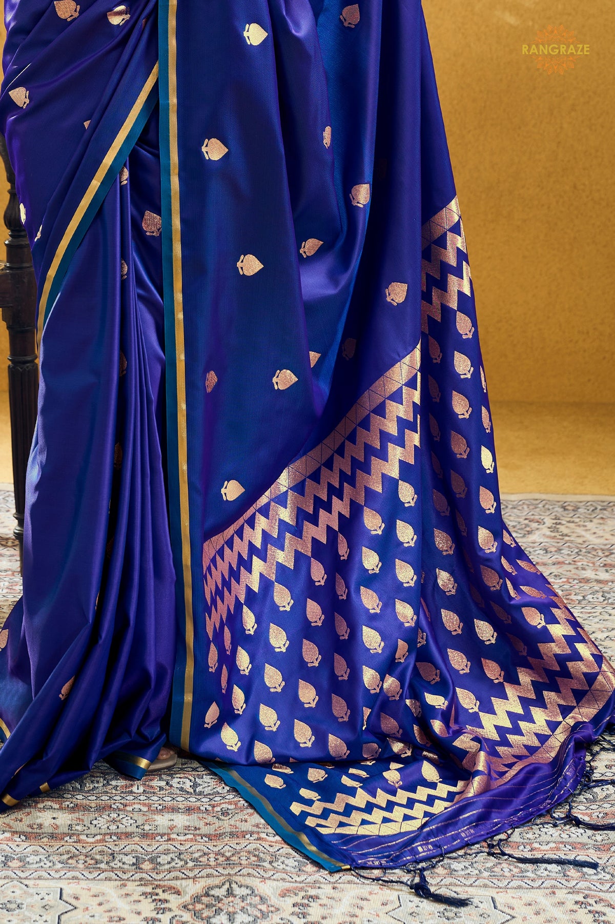 Royal Blue Satin Silk Banarasi Saree with Woven Zari Buttas