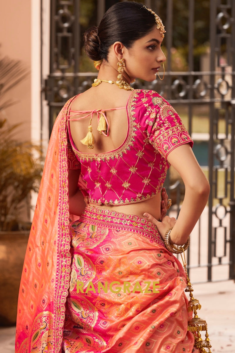 Royal Rosalia Banarasi Silk Designer Lehenga with Embroidered Clutch
