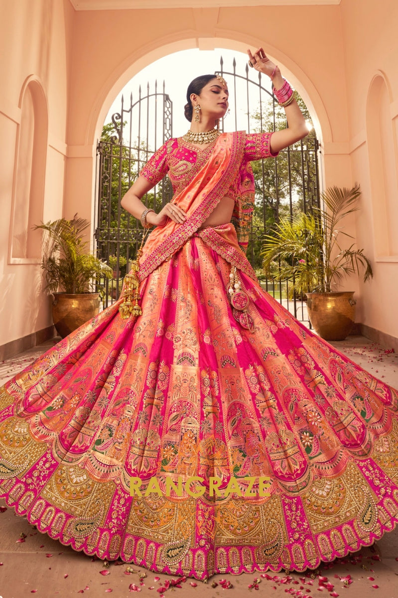Royal Rosalia Banarasi Silk Designer Lehenga with Embroidered Clutch