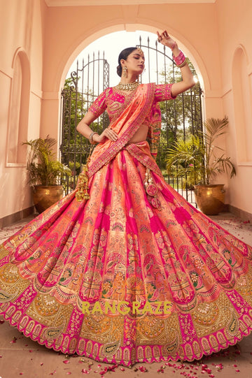 Royal Rosalia Banarasi Silk Designer Lehenga with Embroidered Clutch