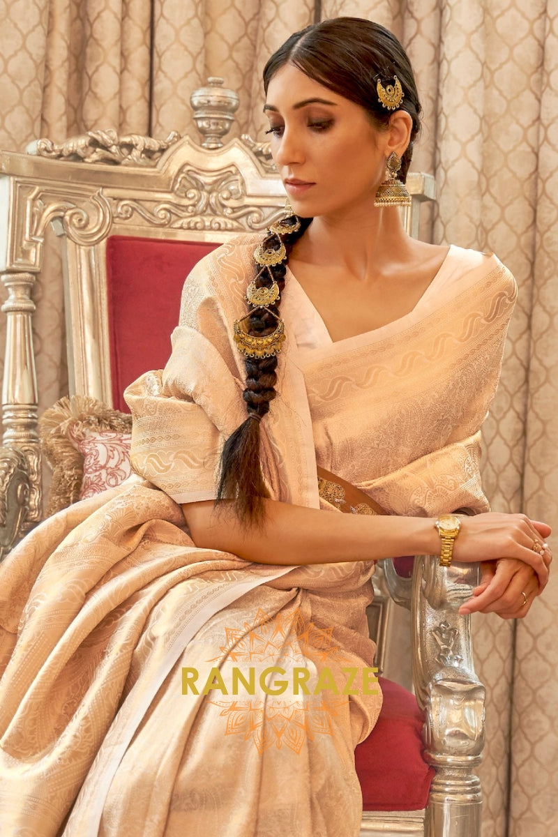 Beige Elegance Kanjivaram Silk Saree