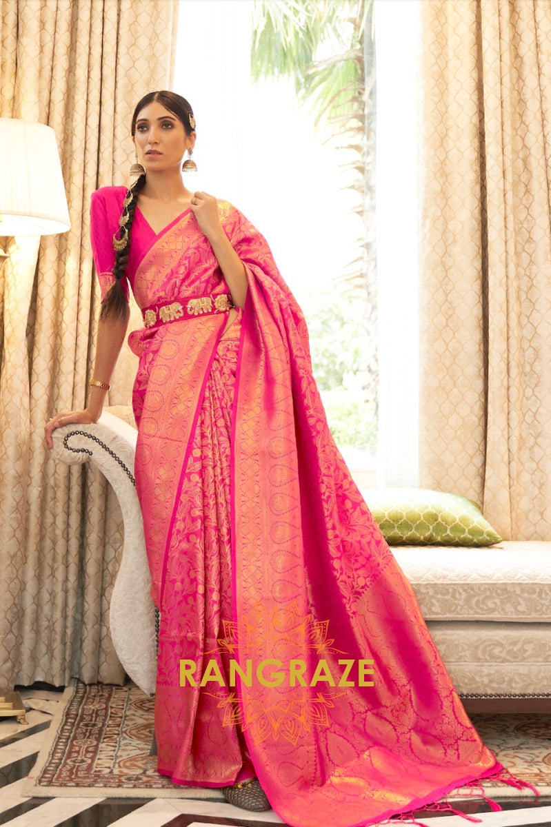 Vibrant Pink Radiance Kanjivaram Silk Saree