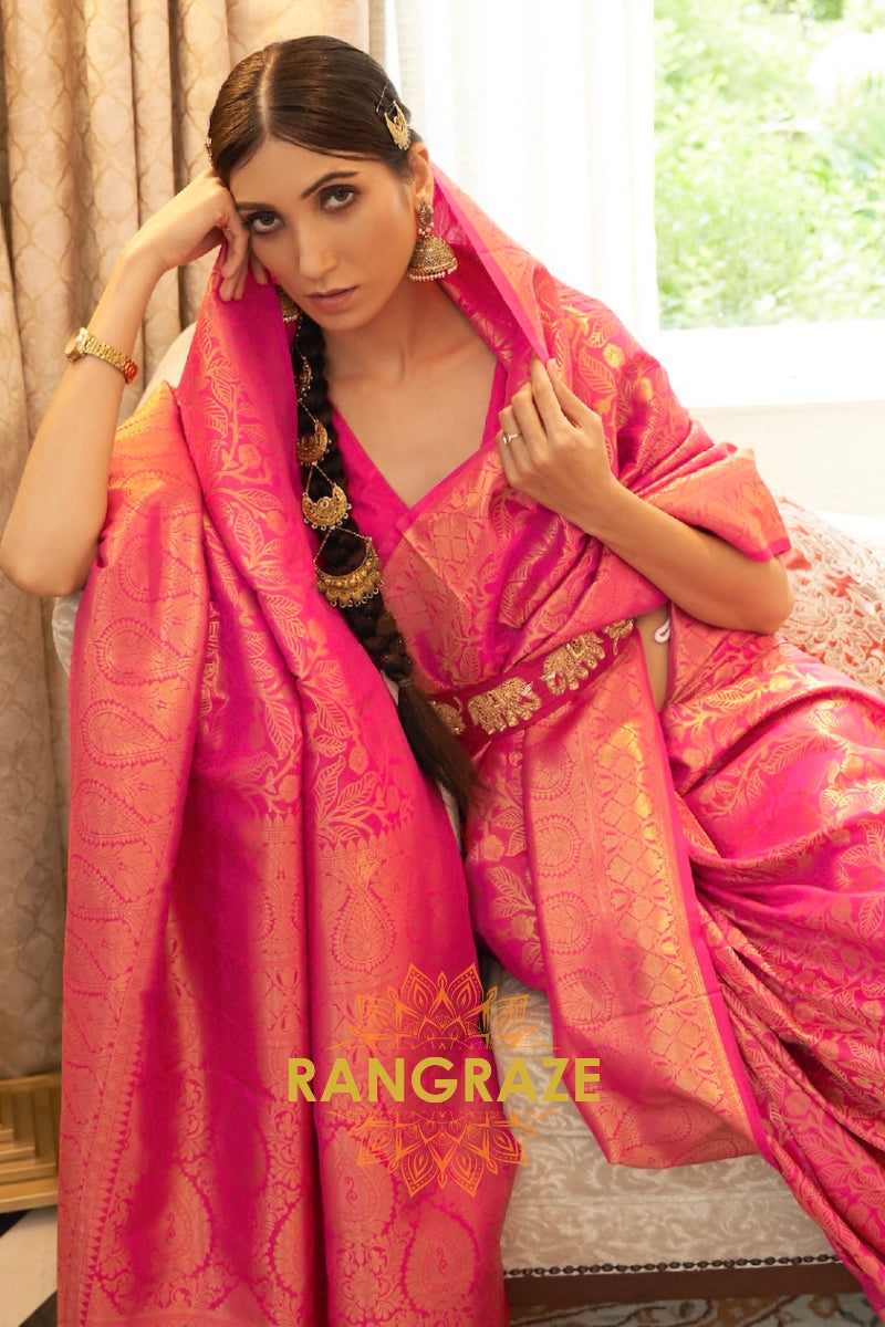 Vibrant Pink Radiance Kanjivaram Silk Saree