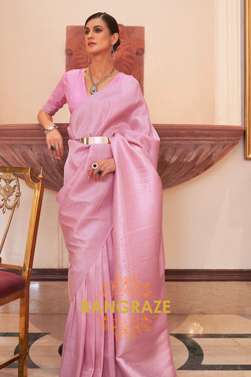 Golden Neon Pink Celestial Charm Woven Kanjivaram Silk Saree