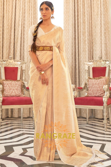 Beige Elegance Kanjivaram Silk Saree