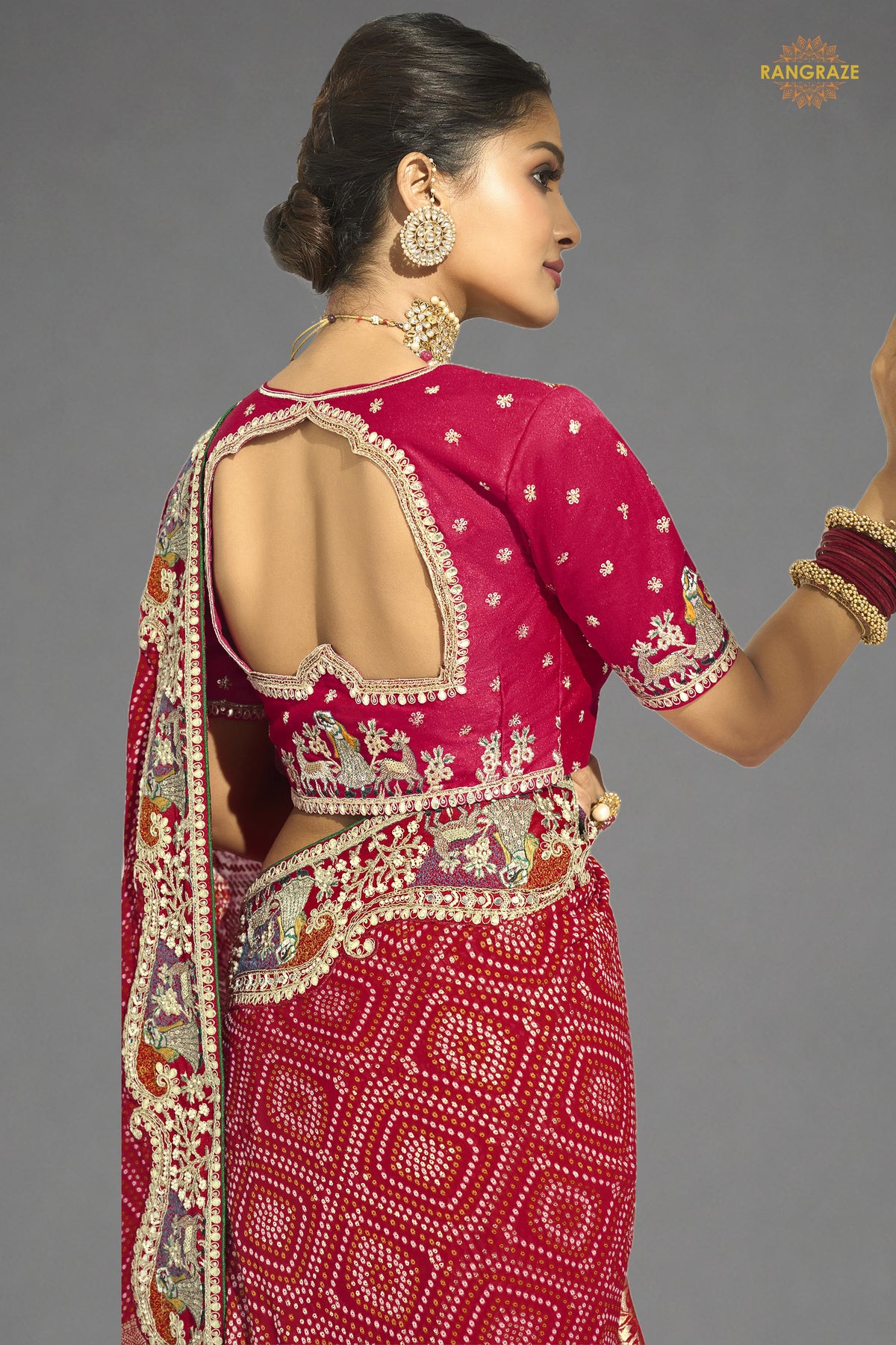 Bridal Red Embroidered Bandhej Georgette Saree