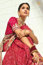 Bridal Red Embroidered Bandhej Georgette Saree