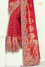 Bridal Red Embroidered Bandhej Georgette Saree