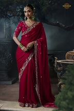 Bridal Red Embroidered Tissue Organza Saree