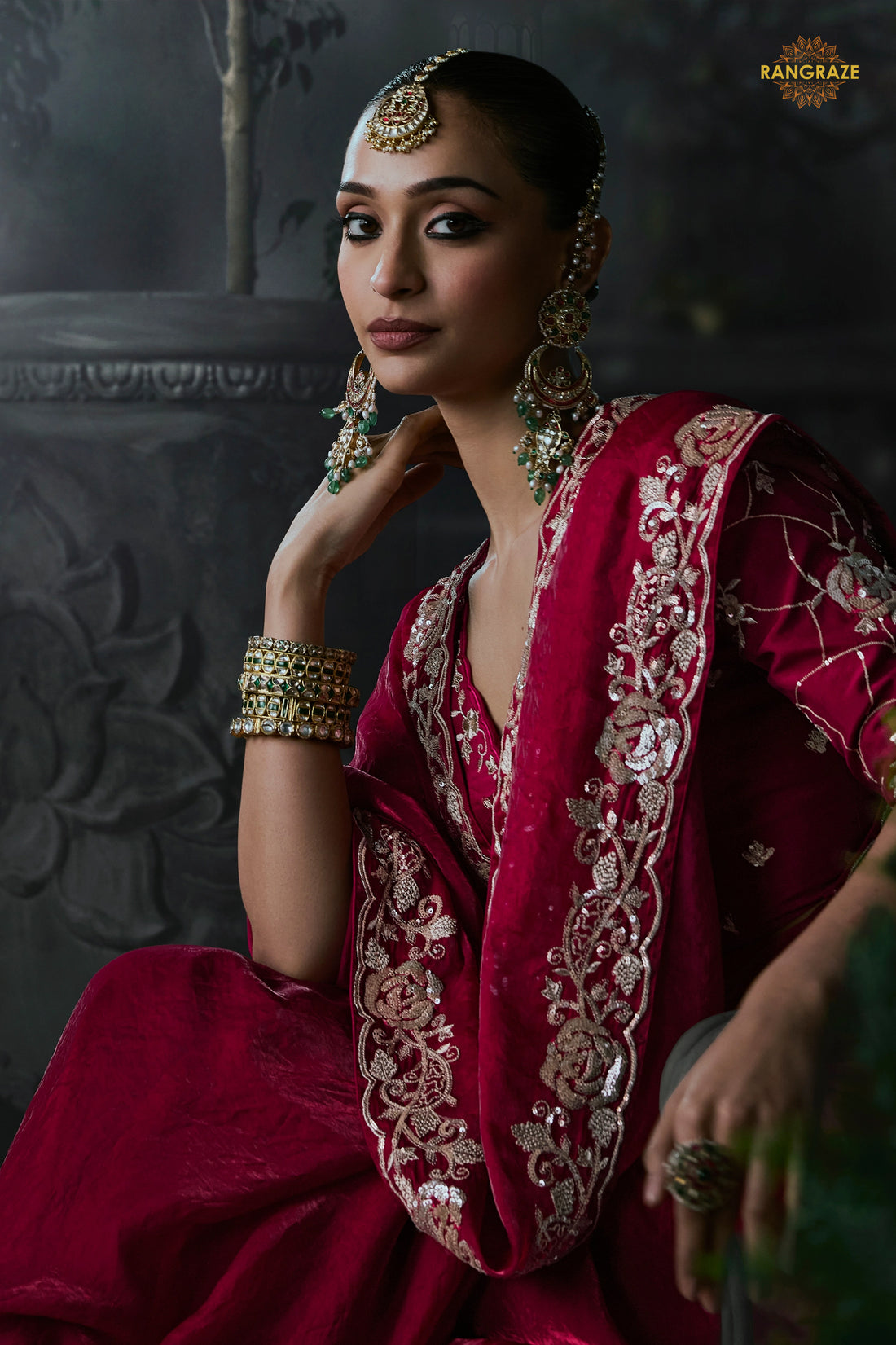 Bridal Red Embroidered Tissue Organza Saree