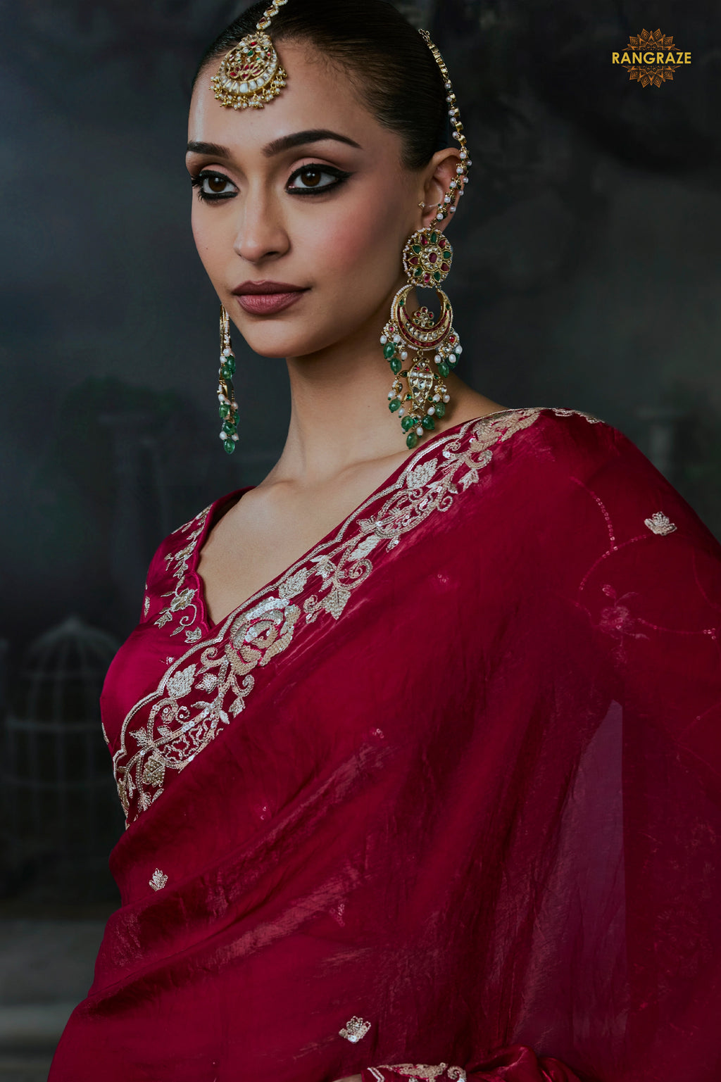 Bridal Red Embroidered Tissue Organza Saree