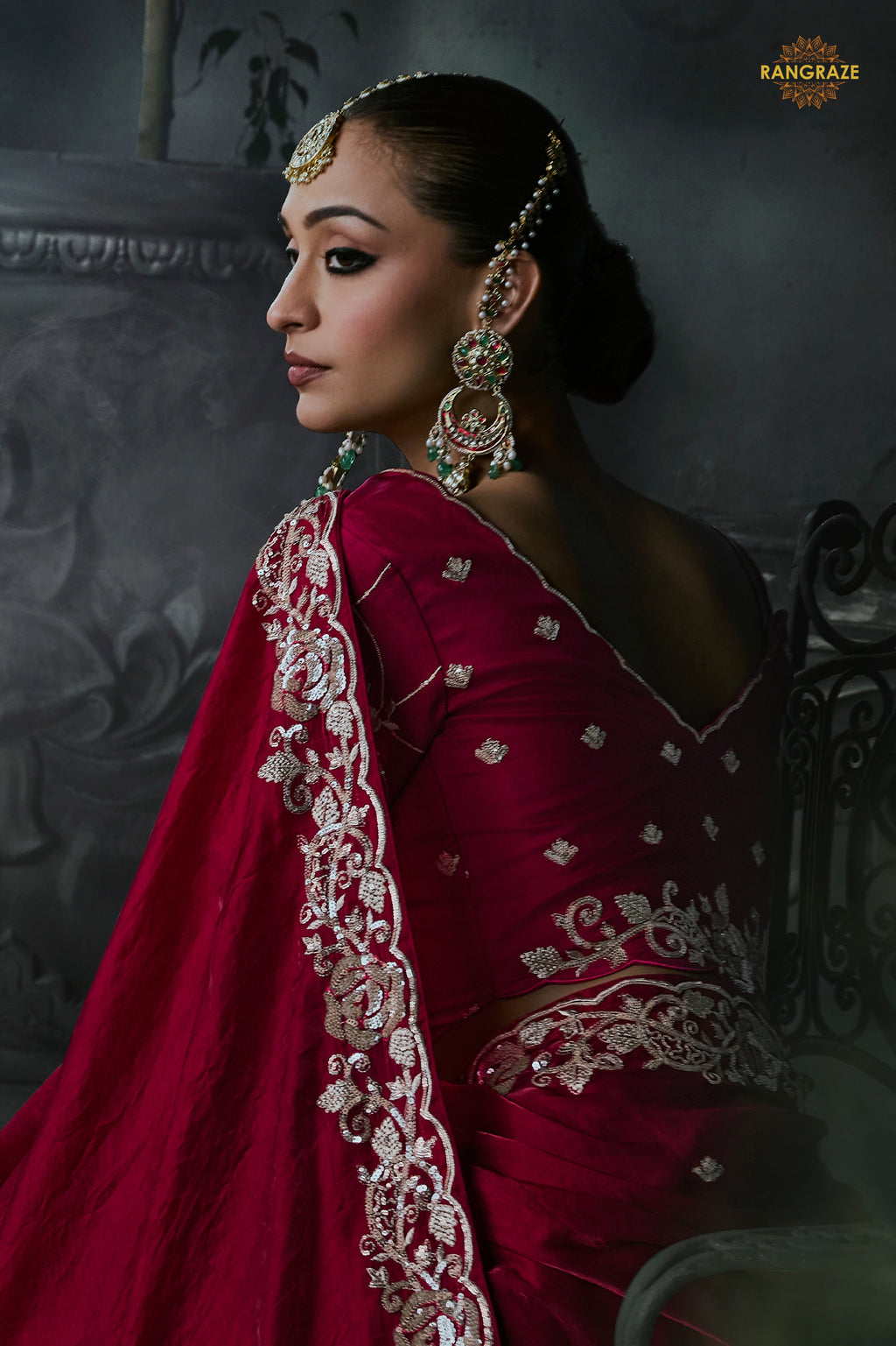 Bridal Red Embroidered Tissue Organza Saree