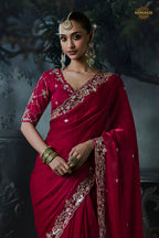 Bridal Red Embroidered Tissue Organza Saree