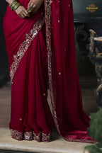 Bridal Red Embroidered Tissue Organza Saree