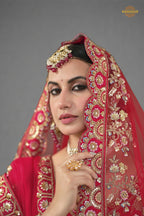 Bridal Red Heavy Embroidered Semi-Stitched Silk Lehenga