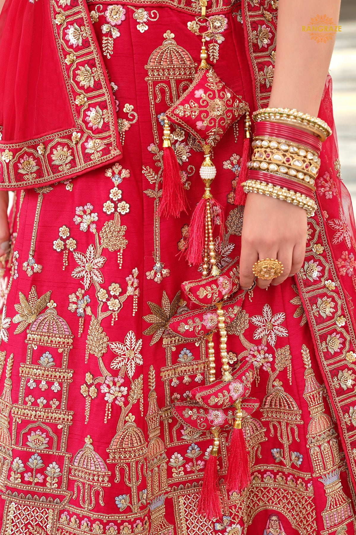 Bridal Red Heavy Embroidered Semi-Stitched Silk Lehenga