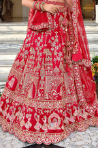 Bridal Red Heavy Embroidered Semi-Stitched Silk Lehenga