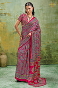Burnt Pink Ajrakh Print Modal Satin Saree