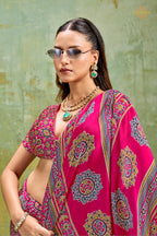 Burnt Pink Ajrakh Print Modal Satin Saree