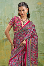Burnt Pink Ajrakh Print Modal Satin Saree