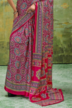 Burnt Pink Ajrakh Print Modal Satin Saree
