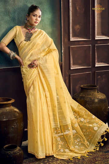 Butter Yellow Woven Munga Cotton Saree