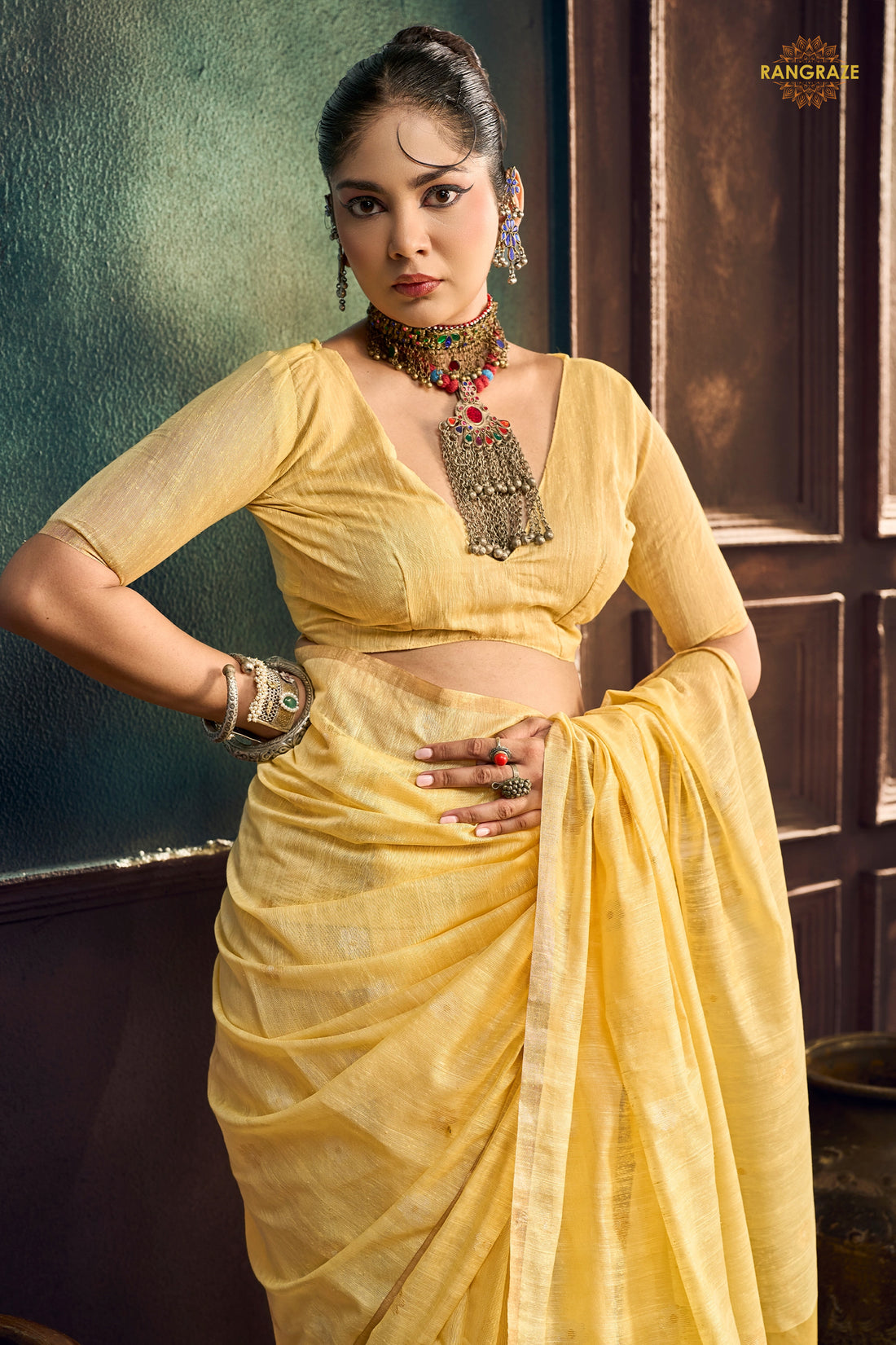 Butter Yellow Woven Munga Cotton Saree