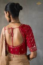 Champagne Beige Bead Work Sheer Texture Silk Saree
