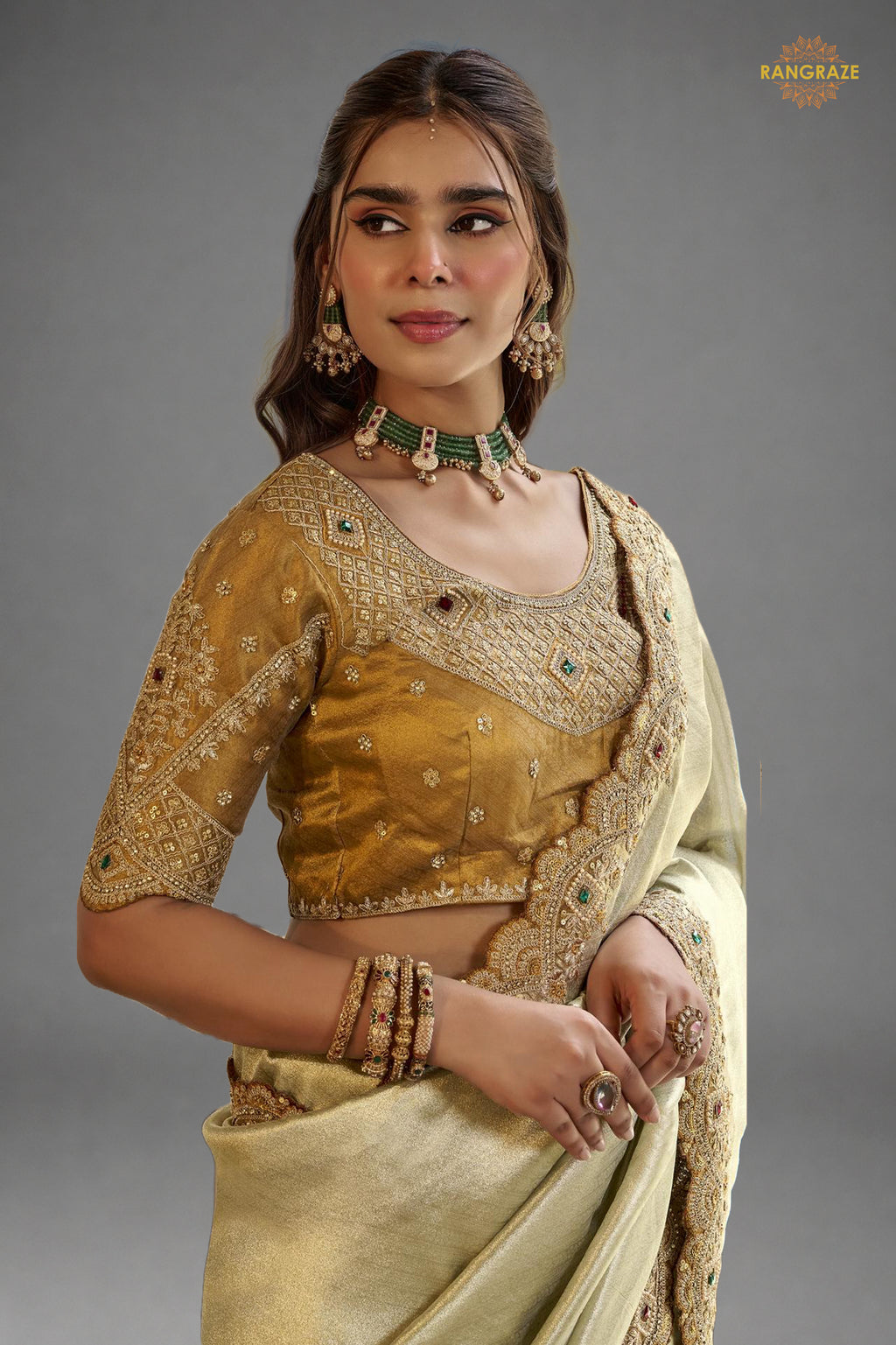 Champagne Beige Embroidred Fancy Silk Saree