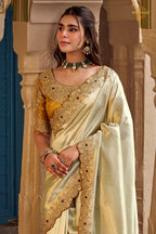Champagne Beige Embroidred Fancy Silk Saree