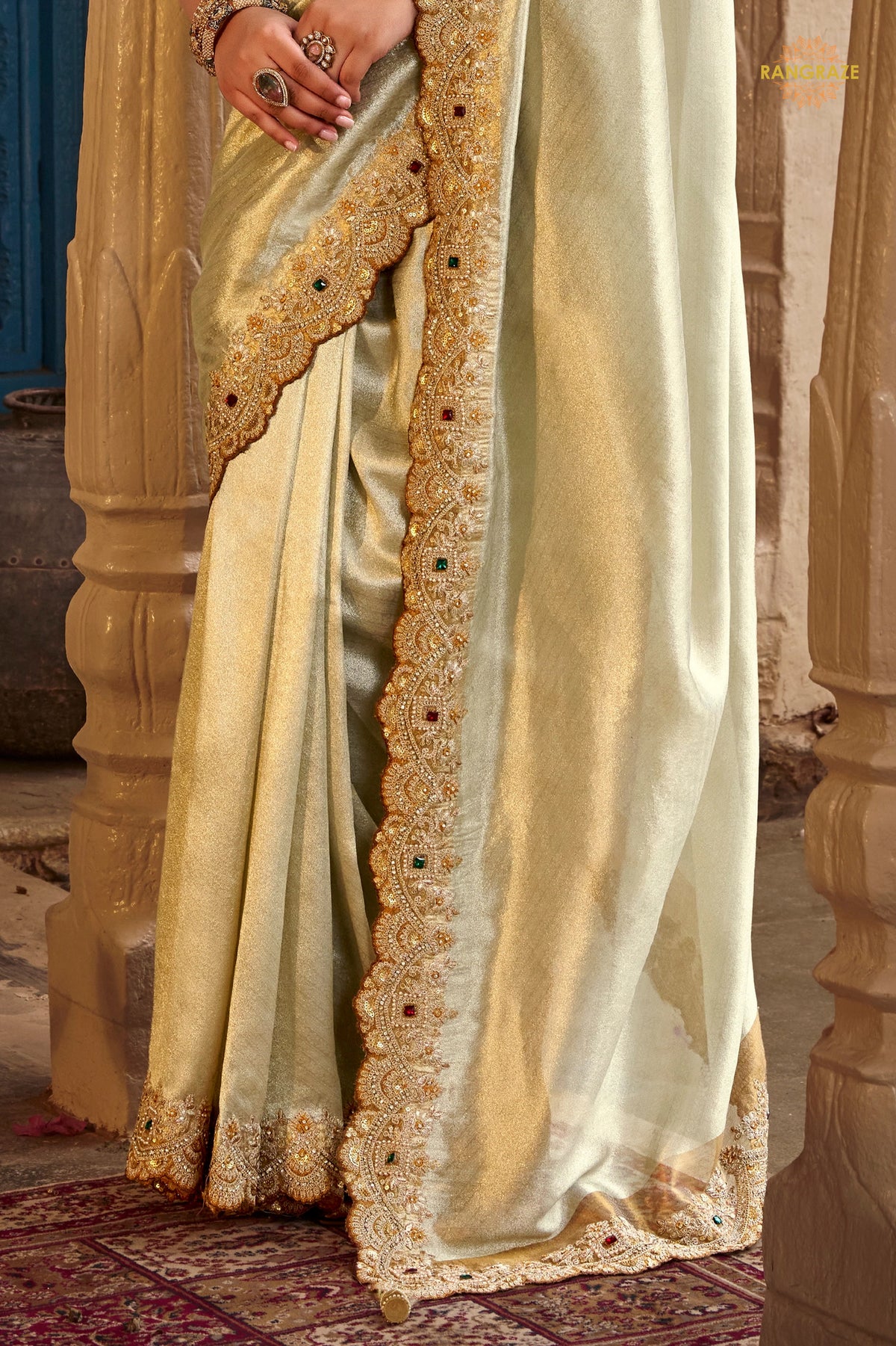 Champagne Beige Embroidred Fancy Silk Saree