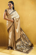 Champagne Cream Ajrakh Print Modal Satin Saree