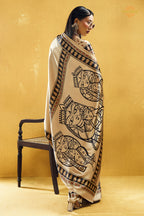 Champagne Cream Ajrakh Print Modal Satin Saree