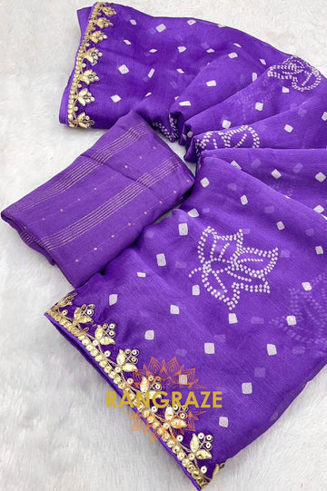 Lavender Pure Chiffon Saree with Embroidered Border and Contemporary Blouse