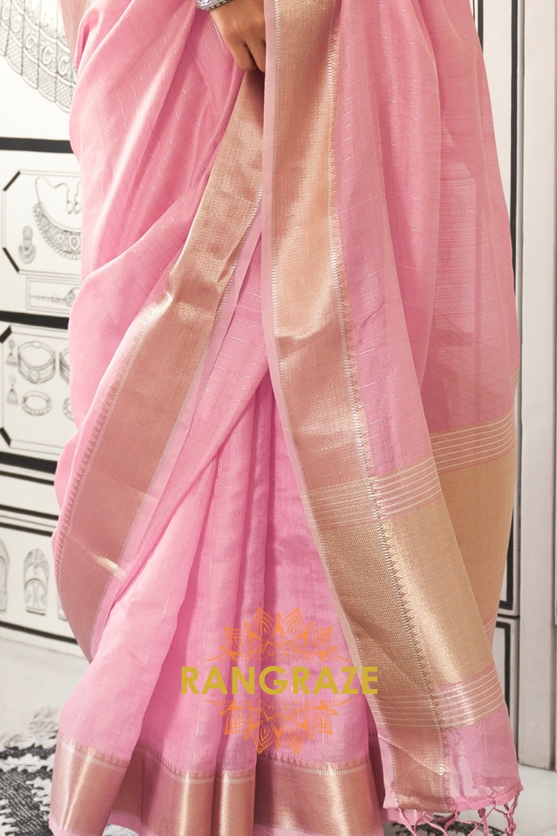 Blush Pink Moss Chiffon Saree with Mint Green Contrast Blouse