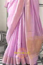 Lavender Blush Moss Chiffon Saree with Floral Contrast Blouse