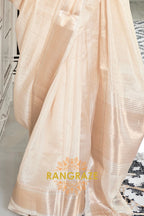 Ivory Cream Moss Chiffon Saree with Pink Contrast Blouse