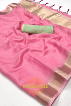 Blush Pink Moss Chiffon Saree with Mint Green Contrast Blouse