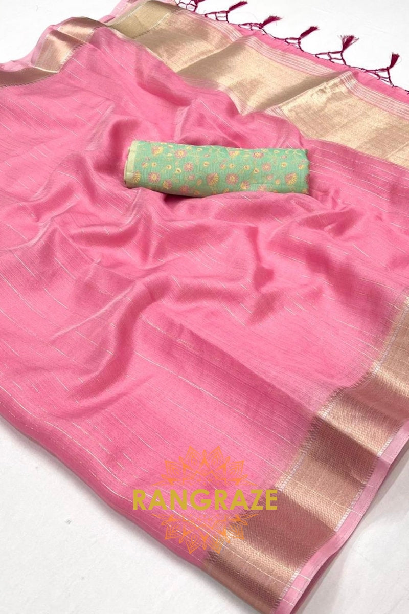 Blush Pink Moss Chiffon Saree with Mint Green Contrast Blouse