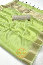 Pastel Green Moss Chiffon Saree with Silver Contrast Blouse
