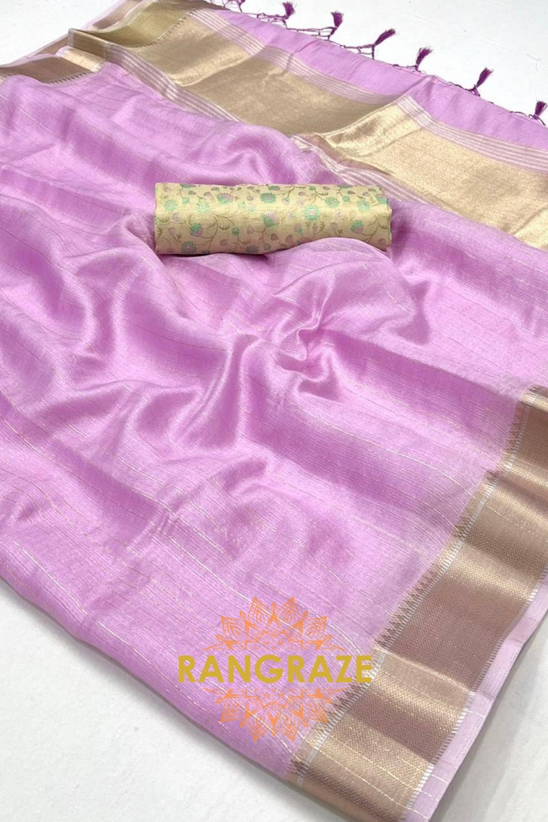 Lavender Blush Moss Chiffon Saree with Floral Contrast Blouse