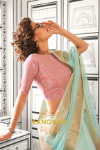 Seafoam Green Moss Chiffon Saree with Contrast Blouse