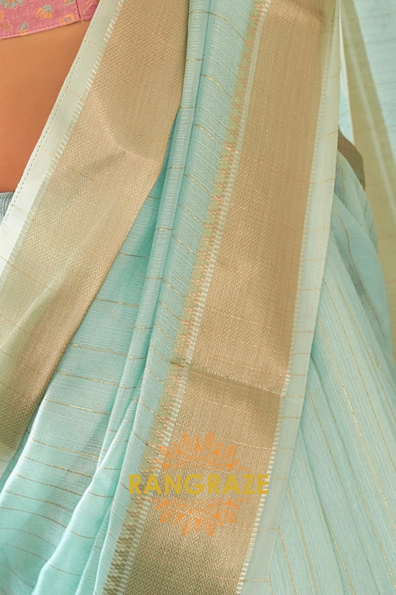 Seafoam Green Moss Chiffon Saree with Contrast Blouse