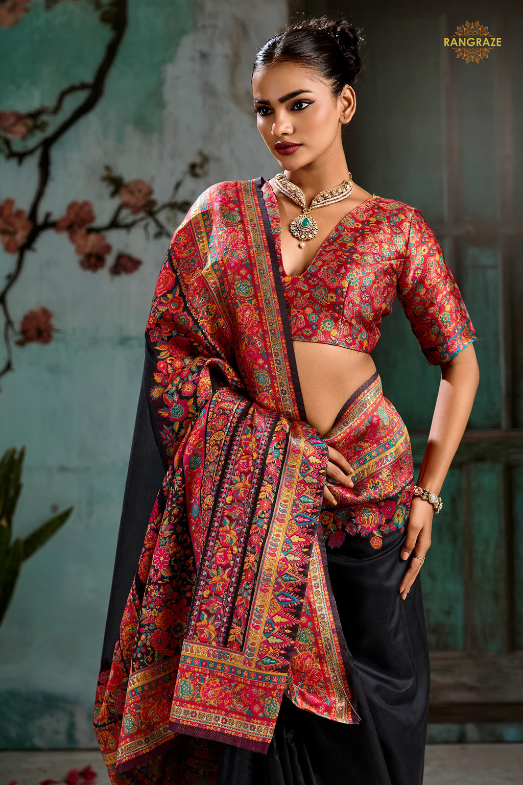 Cinder Black Woven Modal Cotton Pashmina Saree