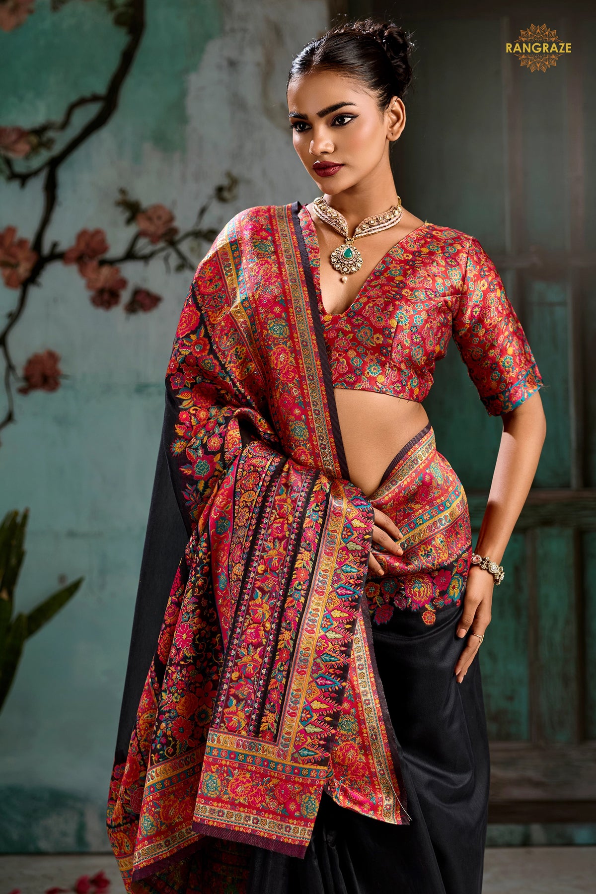 Cinder Black Woven Modal Cotton Pashmina Saree