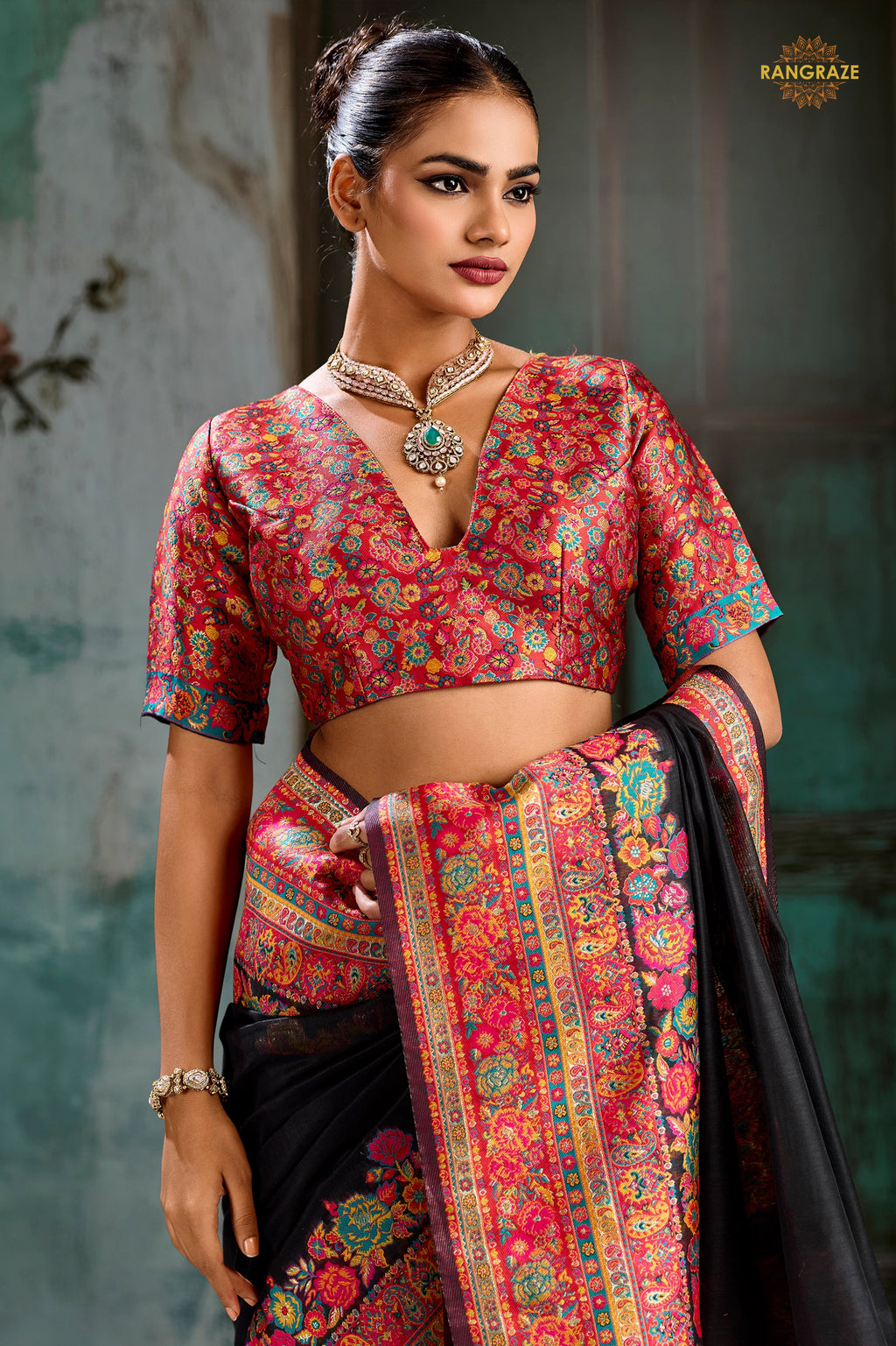 Cinder Black Woven Modal Cotton Pashmina Saree
