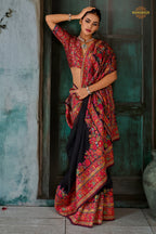 Cinder Black Woven Modal Cotton Pashmina Saree