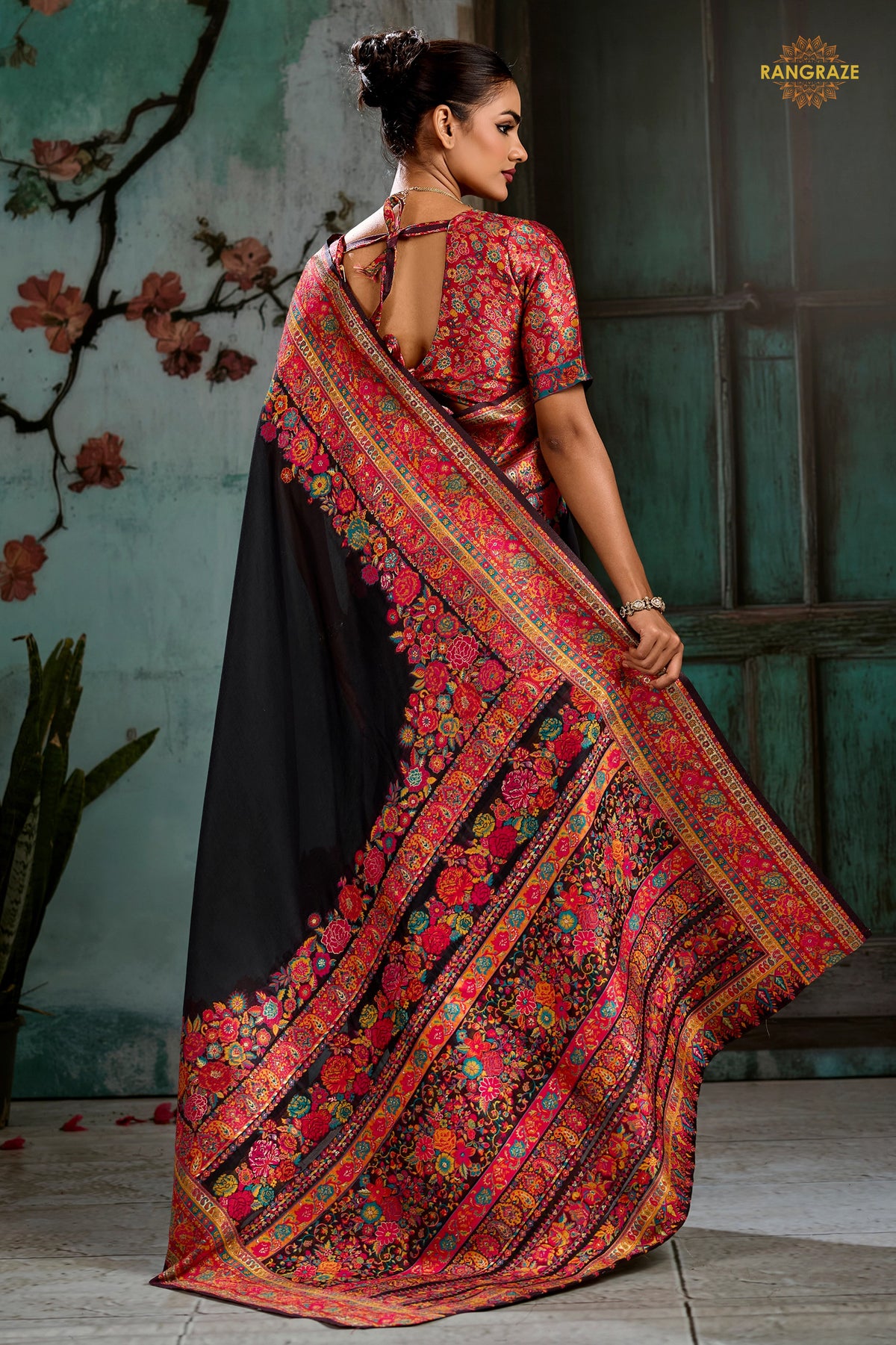 Cinder Black Woven Modal Cotton Pashmina Saree