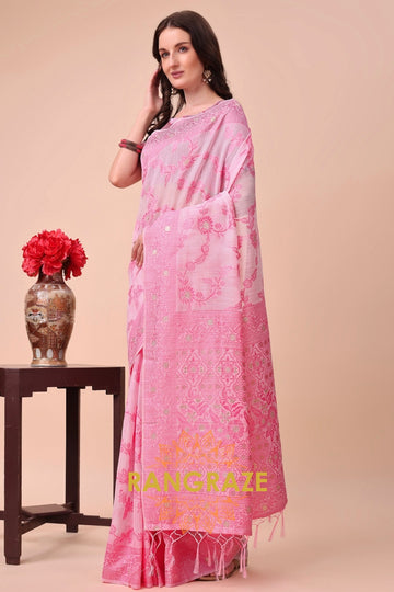 Rose Blush Cotton Woven Banarasi Saree